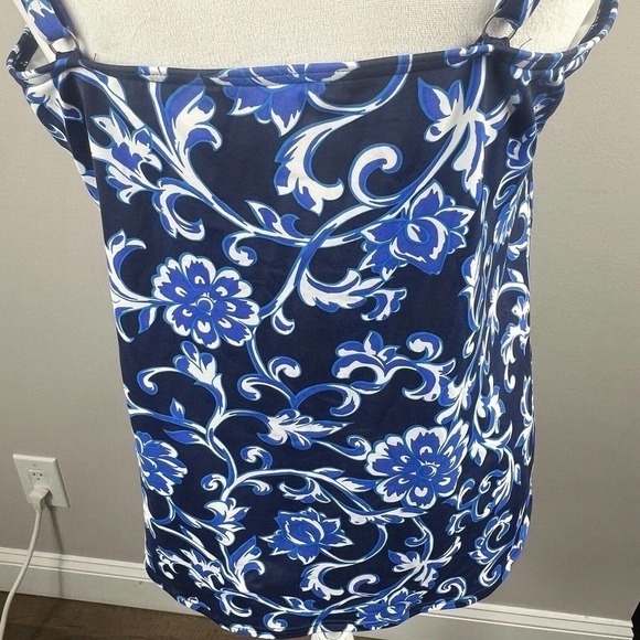 Lands End Blue Floral Tankini Swim Size 18 Padded Underwire - Picture 6 of 10